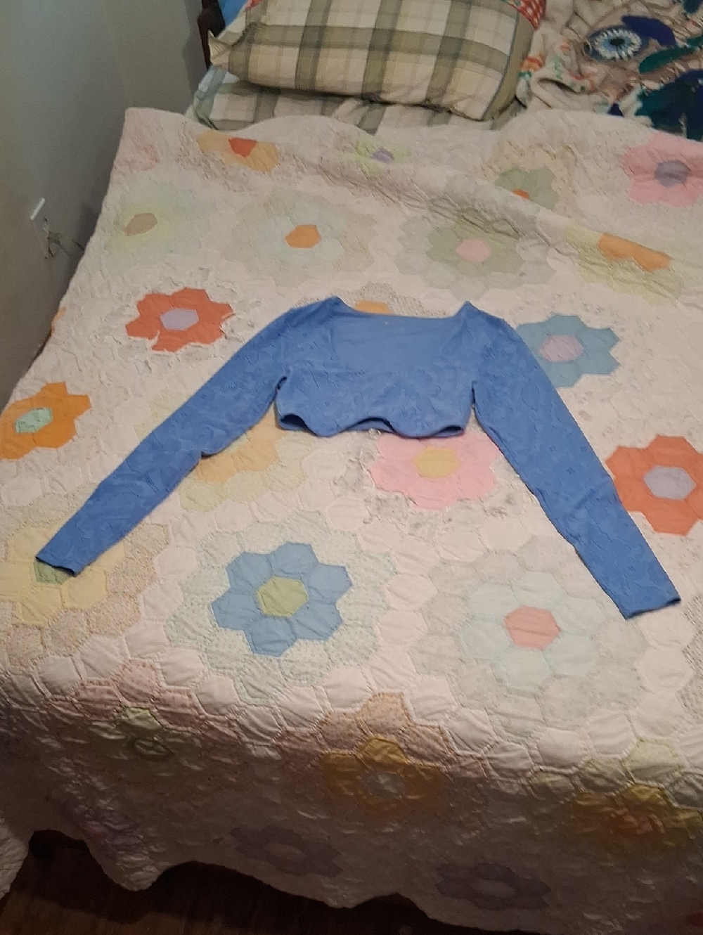 Offline By Aerie Blue Floral Cropped Long Sleeve Top